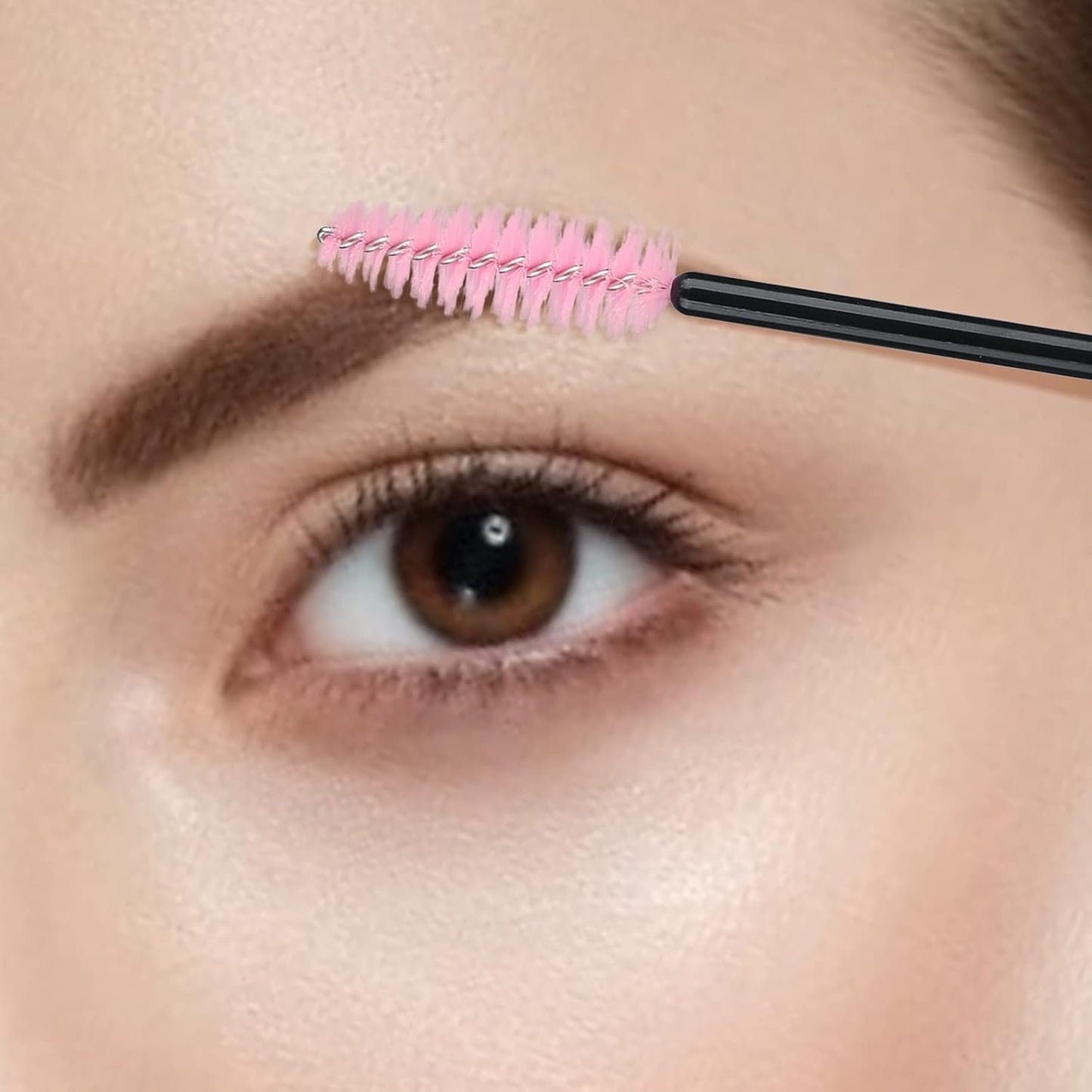 G2PLUS 100PCS Disposable Eyelash Brushes, Adjustable Mascara Wands Makeup Applicator, Lash Spoolies Brushes for Eyelash Extensions and Eyebrows (Pink)