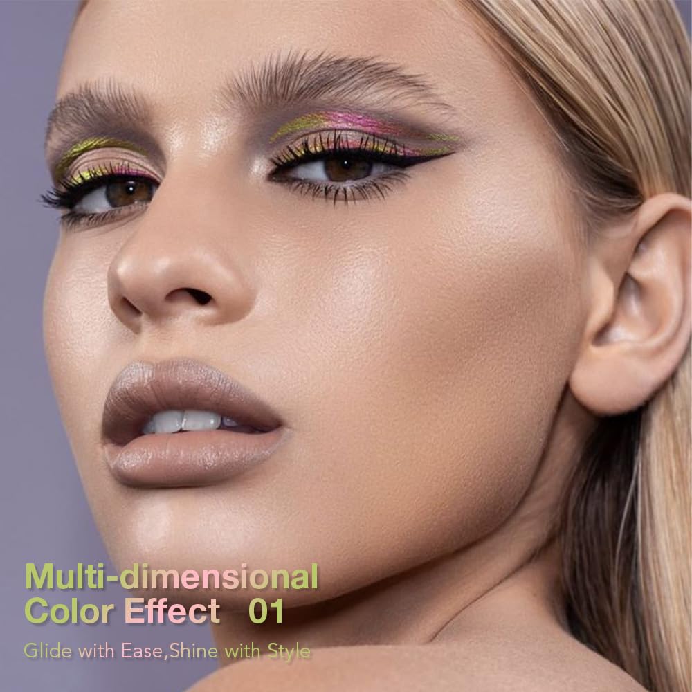 evpct Chameleon Duo Chrome Liquid Eyeliner, Rose Bronzer Flare Glitter Metallic Shimmer Liquid Eyeliner, Multichrome Color Shift, Long Lasting Waterproof Eye Liner Eyeshadow Pencil Face Glitter Makeup