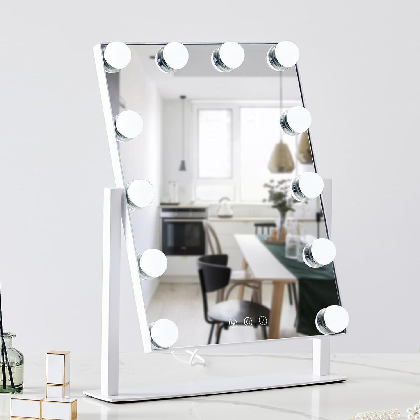 HIEEY Hollywood Makeup Mirror with 12 Dimmable Bulbs Lights, Three Color Lighting Modes, with 4in 20X Magnification Mirror, Smart Touch Control, 360°Rotation (White,Gift Box)