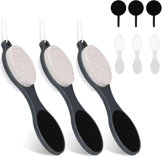 Foot File Callus Remover-3 Pcs 4 in 1 Foot Scrubber Dead Skin Remover for Feet,Pumice Stone, Foot Rasp and Sand Paper for Home Foot Care,Foot Brush for Shower (Grey Pedicure Foot File)