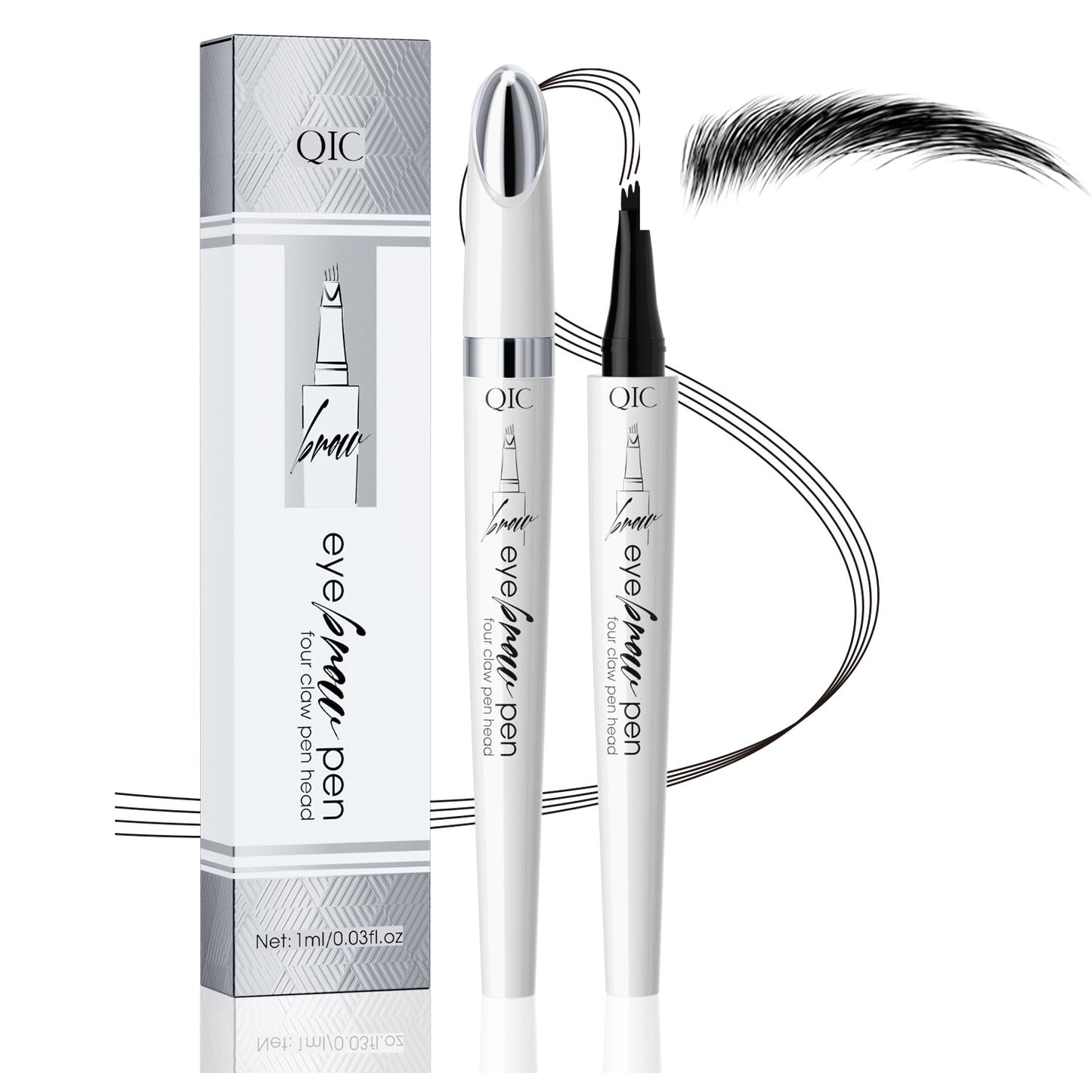 Eyebrow Pen, Waterproof Microblading Eyebrow Pencil, 4 Tip Precise Eye Brow Makeup Pen for Women to Effortlessly Create Hair Like Natural Brows, Non Dry Out and Last All Day (Black Color)