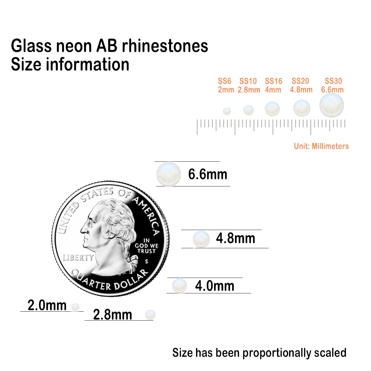 Flatback Glass Rhinestones,Bedazzler Gems 1440pcs Non Hotfix Crystal Rhinestones for Nail Charms Crafts Clothes Tumblers,White AB Neon,SS16