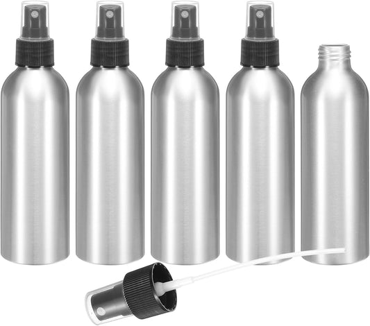 HARFINGTON 5pcs Aluminum Fine Mist Spray Bottles 200ml/6.7oz Metal Small Liquid Alcohol Refillable Travel Container with Black Plastic Nozzle Cap for Perfume Skincare Cosmetic Storage Bottle