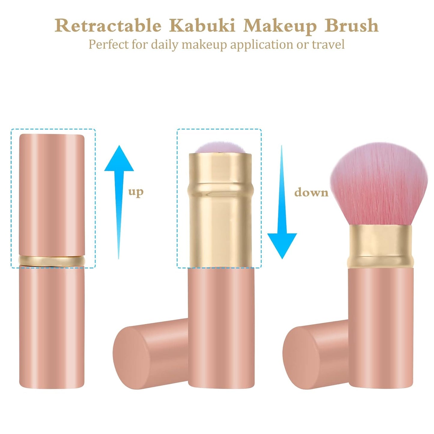 Falliny Retractable Kabuki Makeup Brush, Travel Face Blush Brush, Portable Powder Foundation Sunscreen Brush with Cover for Blush, Bronzer, Buffing, Flawless Powder Cosmetics