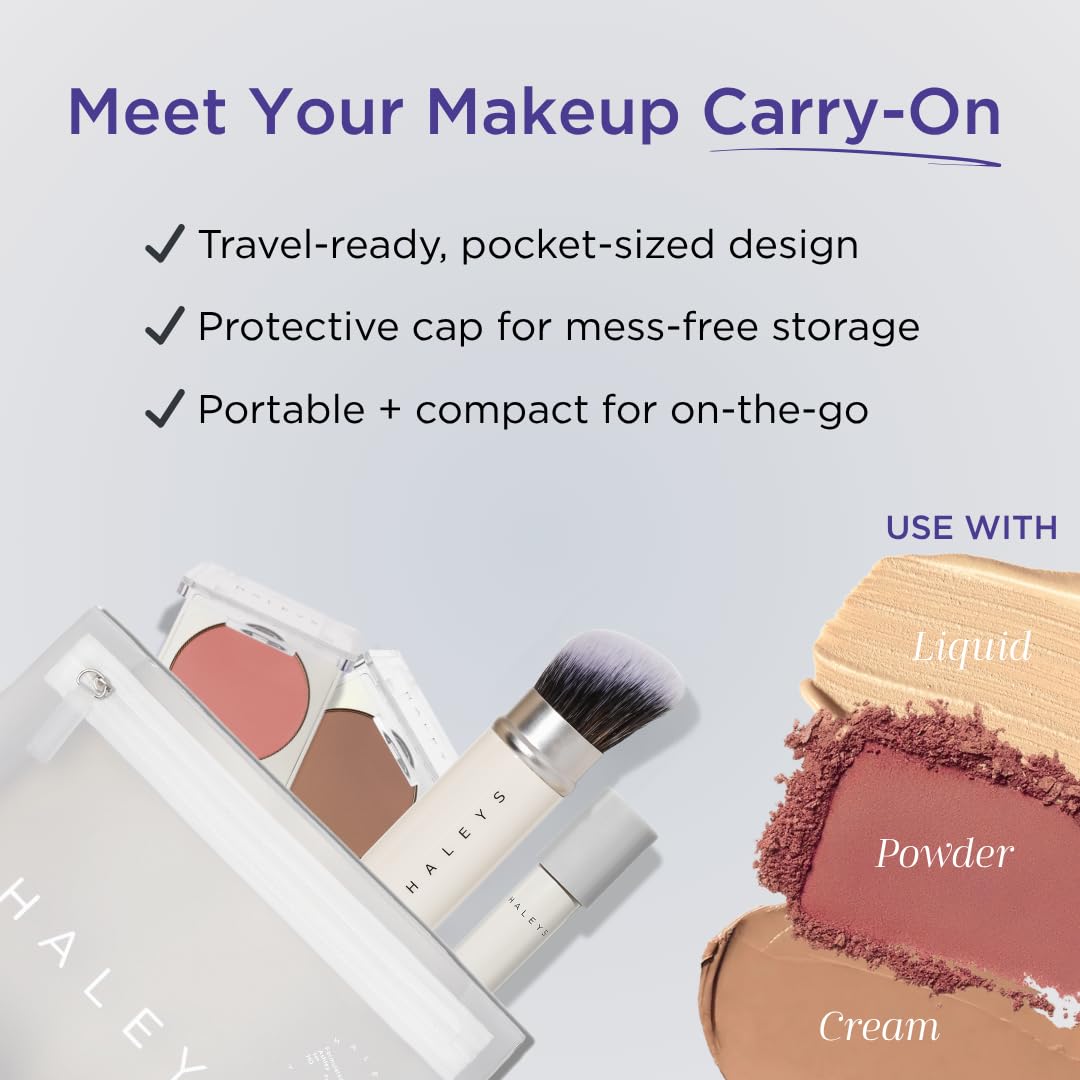 HALEYS Retractable Face Brush, VEGAN Dense, Angled Bristles & Adjustable Sleeve, Portable Makeup Brush for Quick, Easy Streak-Free Blending of Liquids, Creams, Powders, Travel-friendly Mess-Free Cap