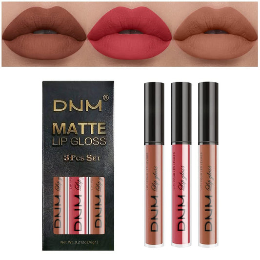 evpct 3Pcs Nude Brown Rose Pink Dark Matte Liquid Lipstick Makeup Sets for Dark Skin Black Women, Permanent Lip Stain Set Long Lasting Lipstick 24 Hours Waterproof labiales mate 24 horas originales 09