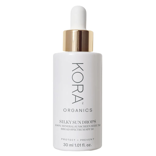 KORA Organics Silky Sun Drops, Mineral Sunscreen Serum SPF 30 with Reef-Safe Non-Nano Zinc Oxide, UVA/UVB Protection, Certified Organic, Cruelty Free, 1.01 oz