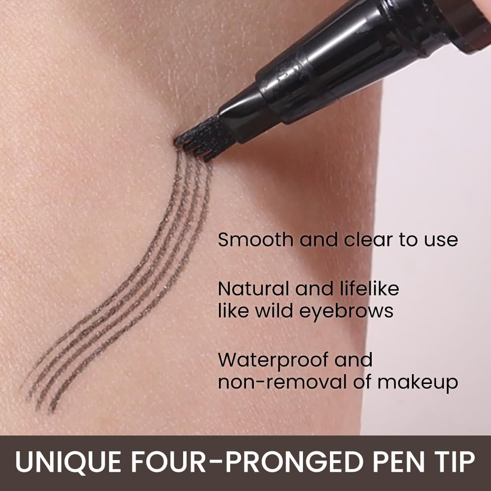 Eyebrow Ink Pencil by Brow Stylist -Micro 4 Point Brow Pen Lift & Snatch Eyebrow Pen Kits with 3 Eyebrow Stencil Long-Lasting Waterproof Natural Eyebrow Hair (B-2Pc 03# Black brown)