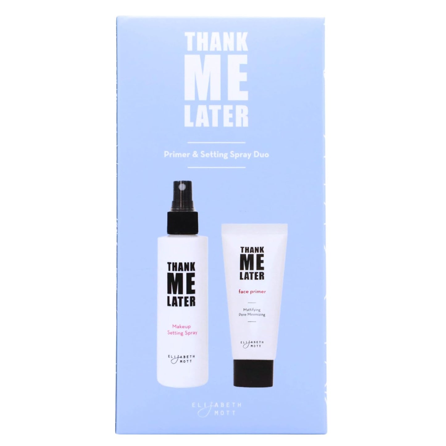 Elizabeth Mott Thank Me Later Primer & Setting Spray Duo – Oil-Control Face Primer for Smooth, Matte Finish & Hydrating Setting Spray with Niacinamide for Dewy, Long-Lasting Makeup – 30g + 95ml