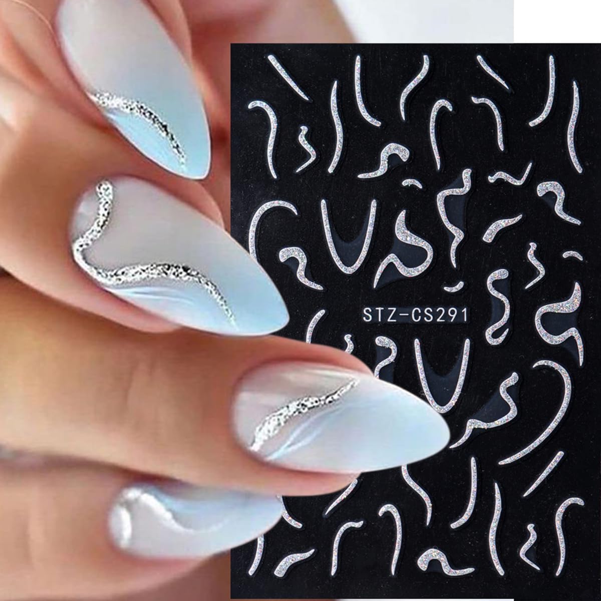 Glitter French Tip Nail Stickers for Nail Art 10Pcs Gold Sliver Lines Nail Art Stickers Shiny V Shape Nail Tip Design Nail Decals French Wave Lines Stripe Nail Supplies for Women French Manicure Decor