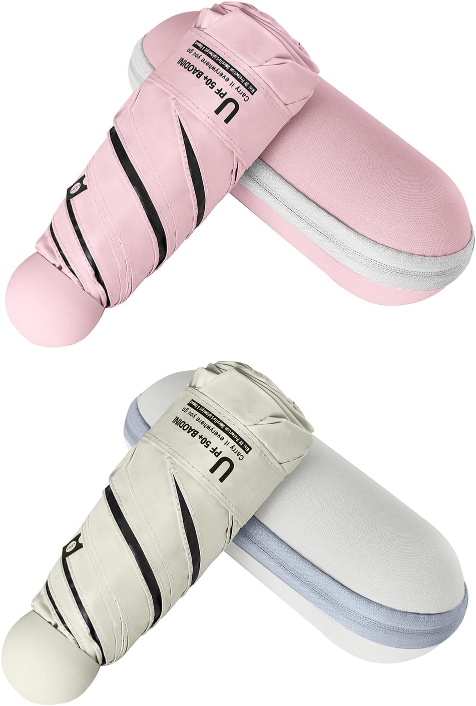 BAODINI Travel Essentials Mini Umbrella for Purse With Case Small Compact UV Sun Protection Lightweight Tiny Pocket Manual Open Close Umbrella for Women Kids and Men Fit Purse Backpack