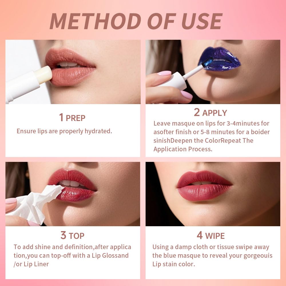 Lip Stain - Wipe-Off & Peel Off Lip Color | Waterproof, Long Lasting, Transfer-Resistant, Smudge-Proof Lip Tint | Easy Wipe Finish, High Pigment | All-Day Vibrant Kiss-Proof Lip Stain, warm pink tones