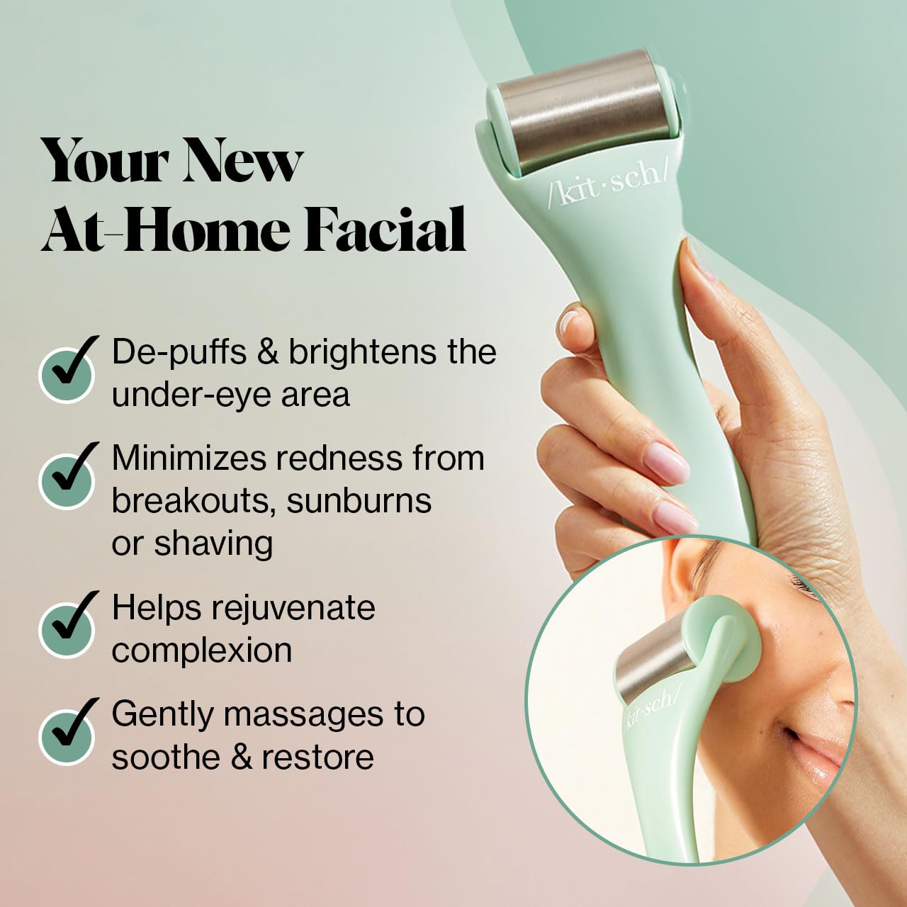 Kitsch Ice Roller for Face – Stainless Steel Face Ice Roller to Reduce Puffiness, Redness & Headaches – Cooling Facial Roller for Skin Care, Irritation Relief & Spa-Like Experience at Home - Mint