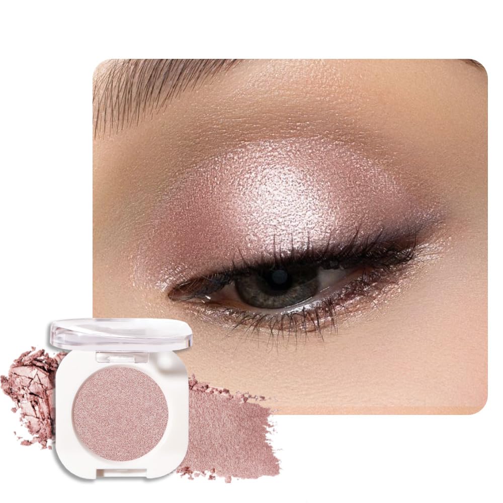 Champagne Shimmer Single Eyeshadow Makeup, Neutral Powde Eye Shadow for Women, Rose Gold Beige Glitter Singles Eyeshadow Palette Pigmented Waterproof, sombras para ojos,Girls Eyeshadows Gift
