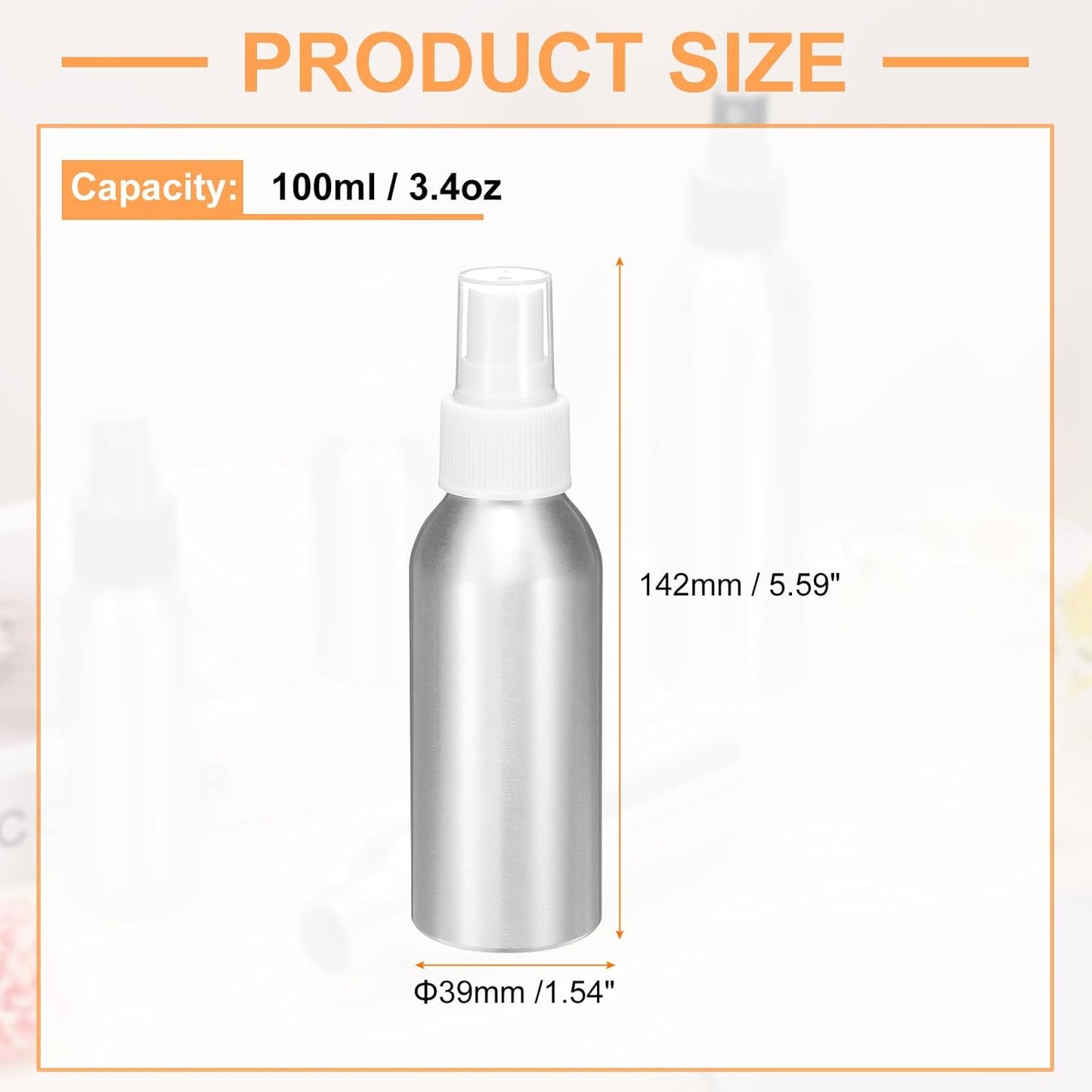 HARFINGTON 5pcs Aluminum Fine Mist Spray Bottles 100ml/3.4oz Metal Small Liquid Alcohol Refillable Travel Container with White Plastic Nozzle Cap for Perfume Skincare Cosmetic Storage Bottle