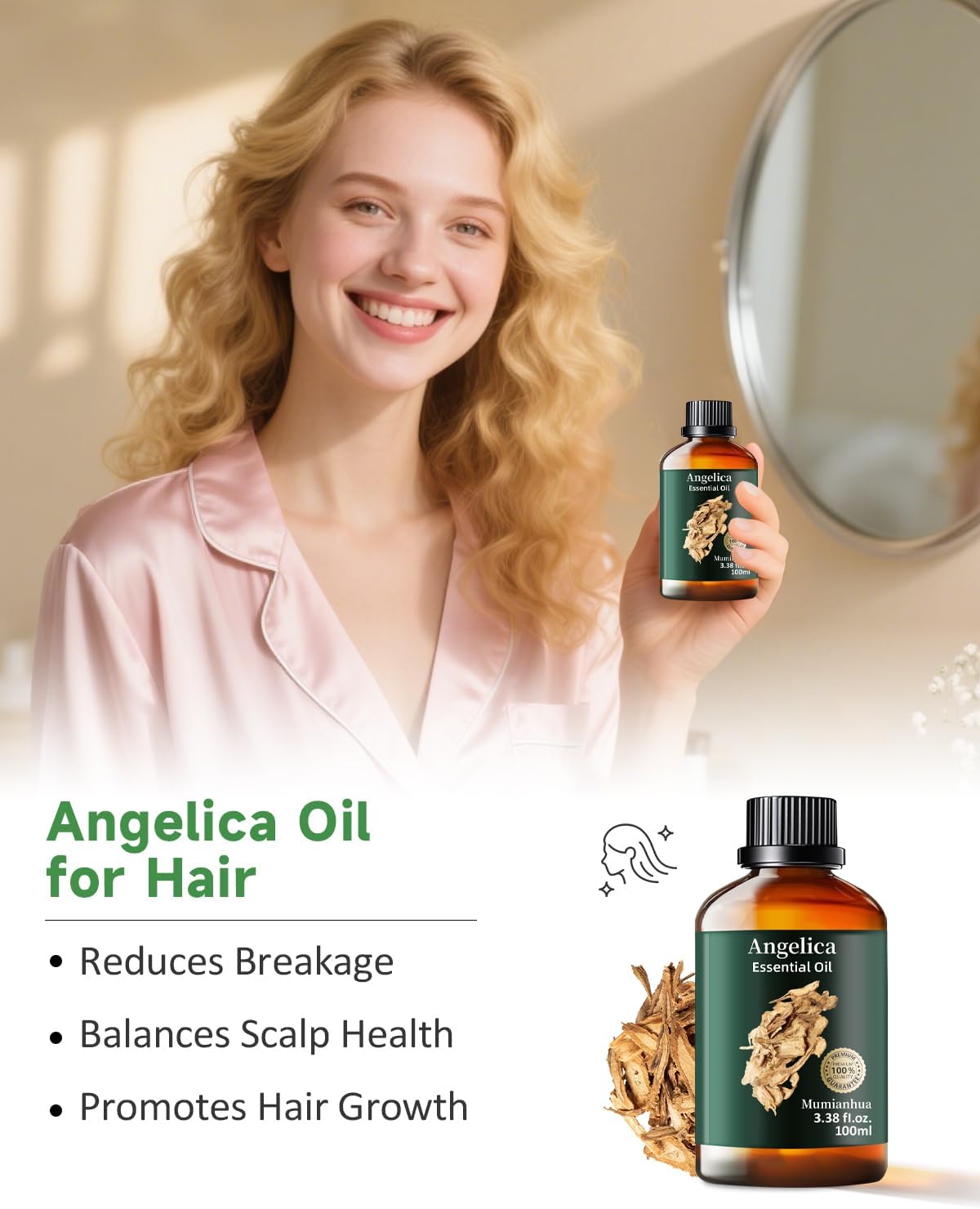 Angelica Root Essential Oil Pure Mumianhua Natural Angelica Oil for Diffuser, Aromatherapy, Skin, Hair, Massage & Candle Making 3.38 Fl Oz