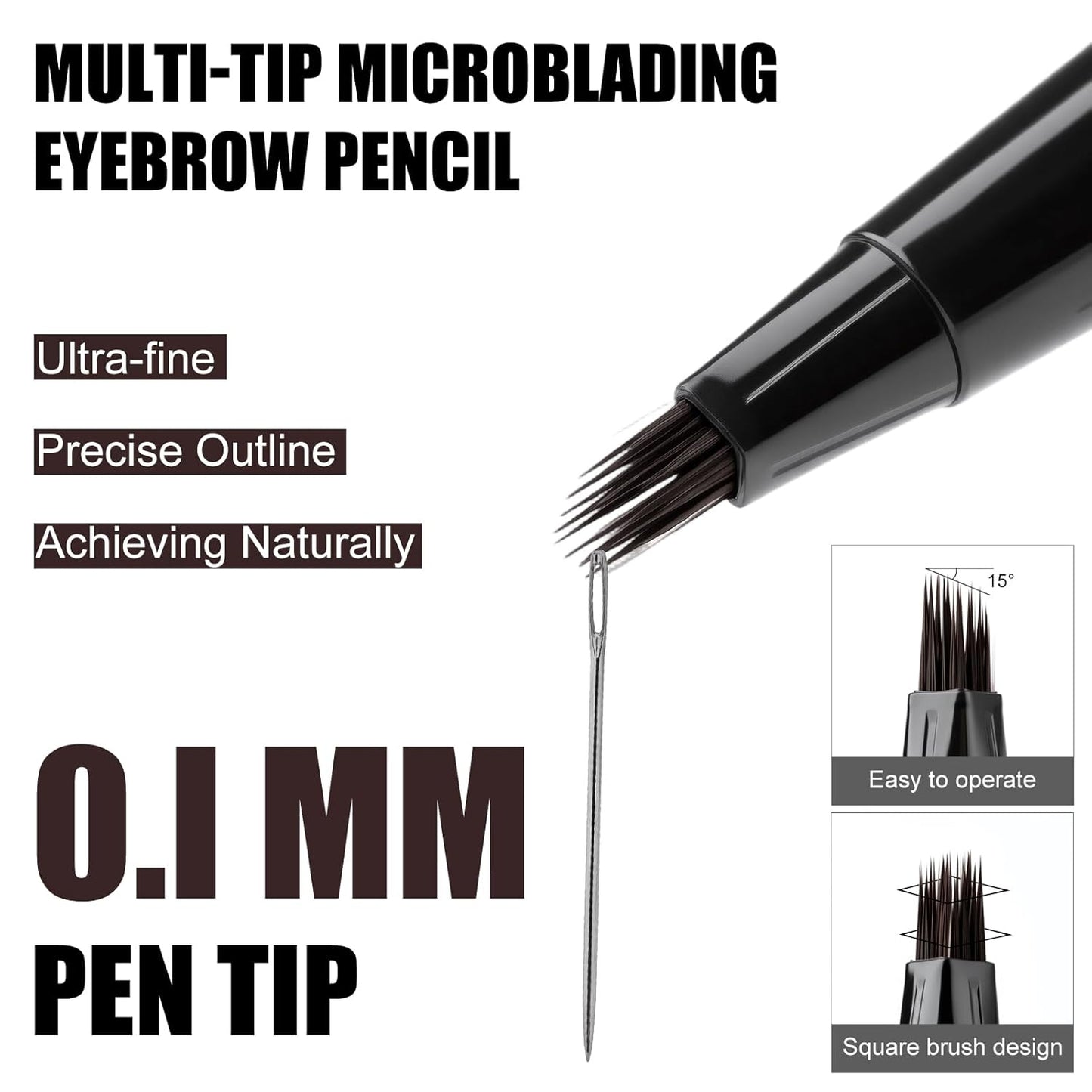 Microblading Eyebrow Pen Hair Stroke Brush, Waterproof Liquid Eyebrow Pencil for Women, Shapes & Fills Hair-Like Looking Brows, 24hrs Long-Lasting, Easy to Use, Multiple Uses, Gifts for Her,Chocolate