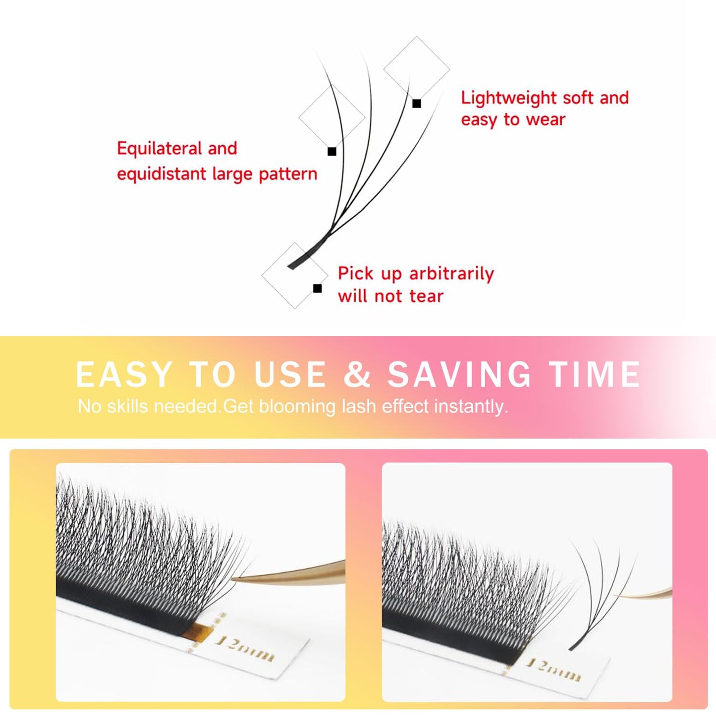 W Lash Extensions 4D Eyelash Extensions W Shape 0.07mm Thickness C Curl Mix 8-15mm Premade Fans Individual Lashes Matte Black W Lashes 12 Rows Crisscross False Eyelashes(W-4D-0.07-C,8-15mm)