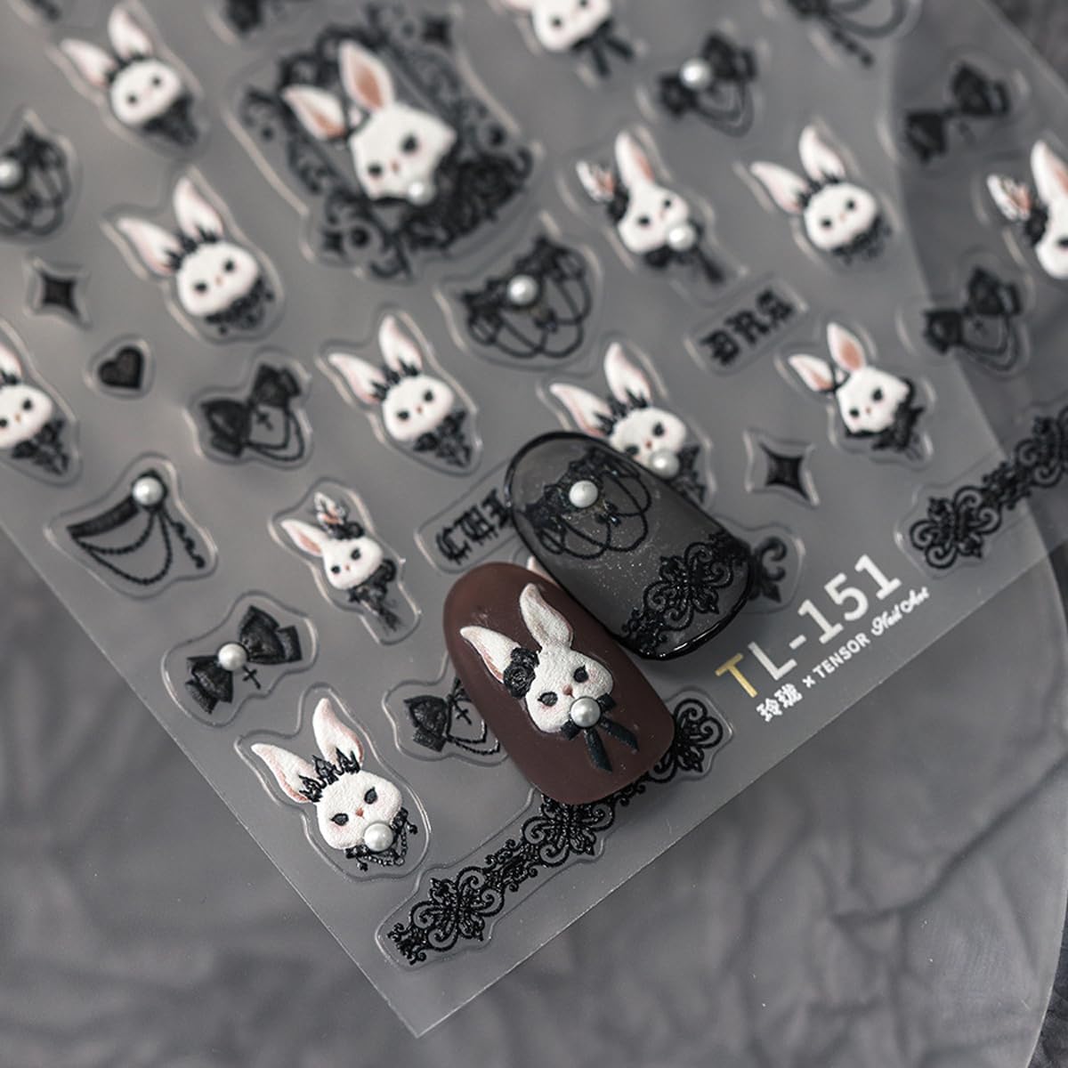 5D Embossed Bunny Nail Stickers Lovely Rabbit Nail Art White Black Nail Decals Cute Stickers for Nails Designs Self Adhesive Nail Art Supplies & Decorations for Women Girls 1 Sheet
