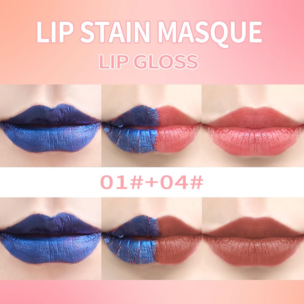Lip Stain Peel Off Set–Long Lasting Waterproof Lip Tint, Smudge Proof Transfer Resistant Lip Stains Tattoo,High Pigment Matte Lip Color, Kiss Proof Peel Off Lip Stain Masque, Stay Lip Makeup 01+04