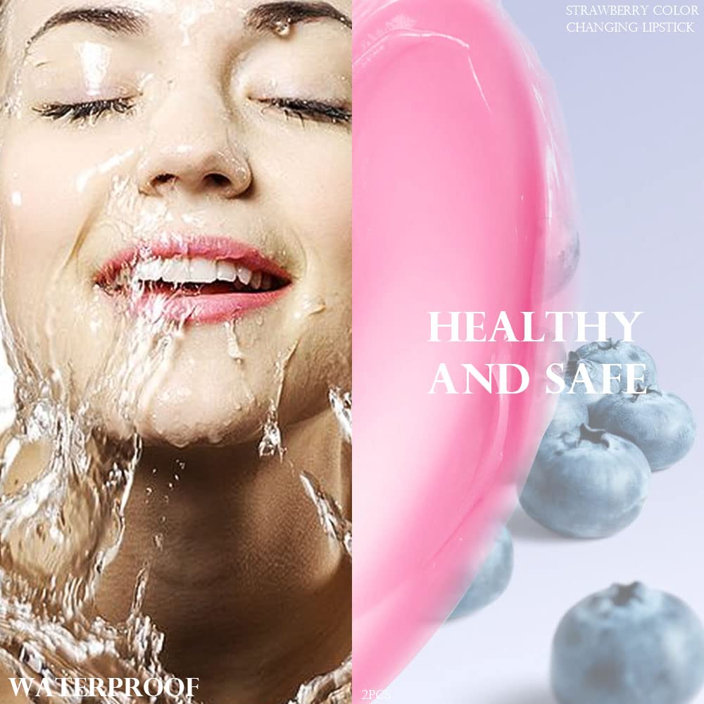 evpct 2Pcs Blueberry Tinted Lip Balms PH Lip Color Changing Lipstick Balm Stain Gift Set Queen for Women Girls Korean Mood Long Lasting Color Change Light Pink Lipstick Lip Tint Plumper Gloss