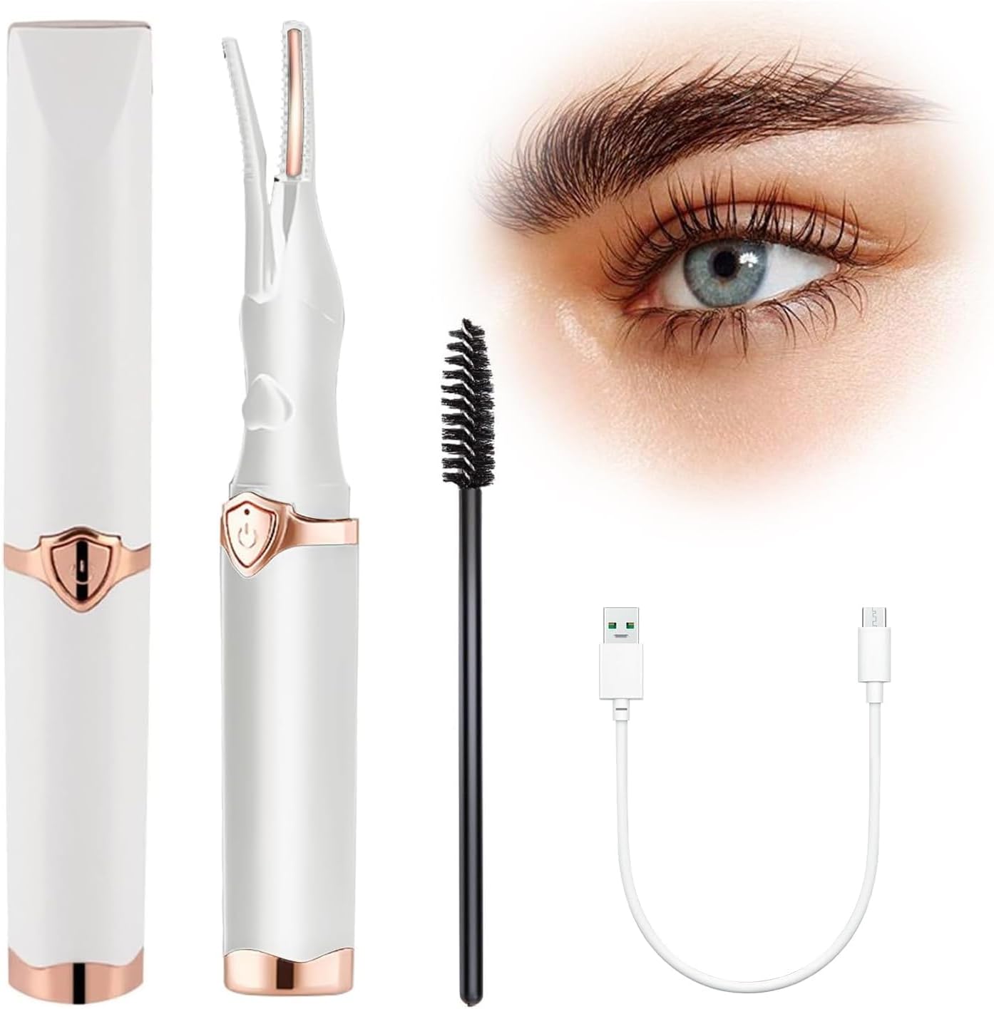 Heated Eyelash Curler, Portable Eyelash Curler Eyelash, Mini Electric Eyelash Curler Rechargeable, Quick Curling Long-Lasting, Makeup Tools Gift for Women Girls (White)