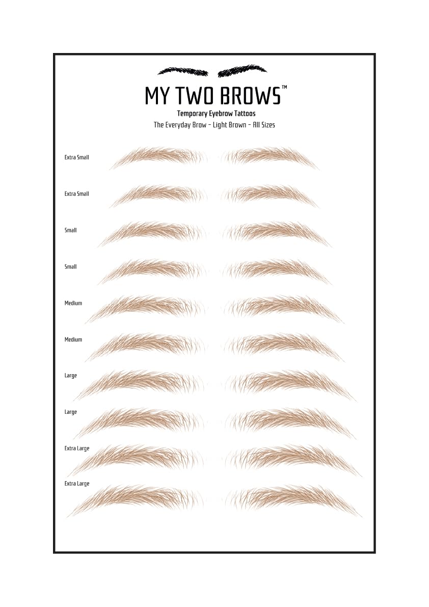 (10 pairs) Light Brown Temporary Eyebrow Tattoo - Large Size - Waterproof & Smudgeproof - Everyday Brow Style Eyebrow Stickers - Sheet Lasts up to 30 Days - Won't Work on Existing Brows