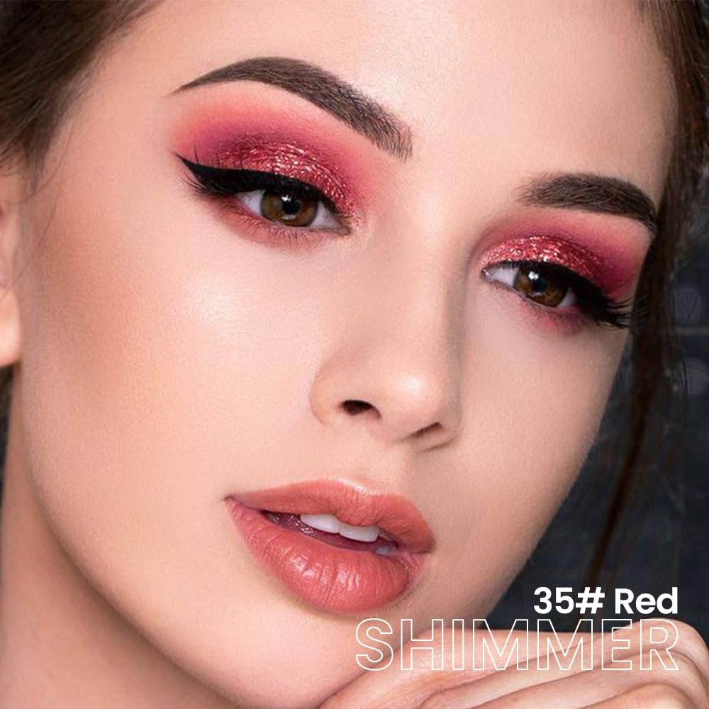 evpct Red Shimmer Cream Eye Shadow Brightener Sticks Set for Eyes, Red Shimmery Matte Pencil Eye shadow Applicator Stick Pen Palette Makeup Waterproof sombras en crema para ojos 35#