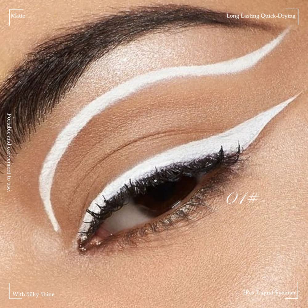 evpct 2Pcs White Black Liquid Eyeliner Set Waterproof White Eye Liners for Women Eyes Wing Eyeliner Stamps Shapes Colored Eyeliner delineador de ojos a prueba de agua contra el agua blanco para ojos