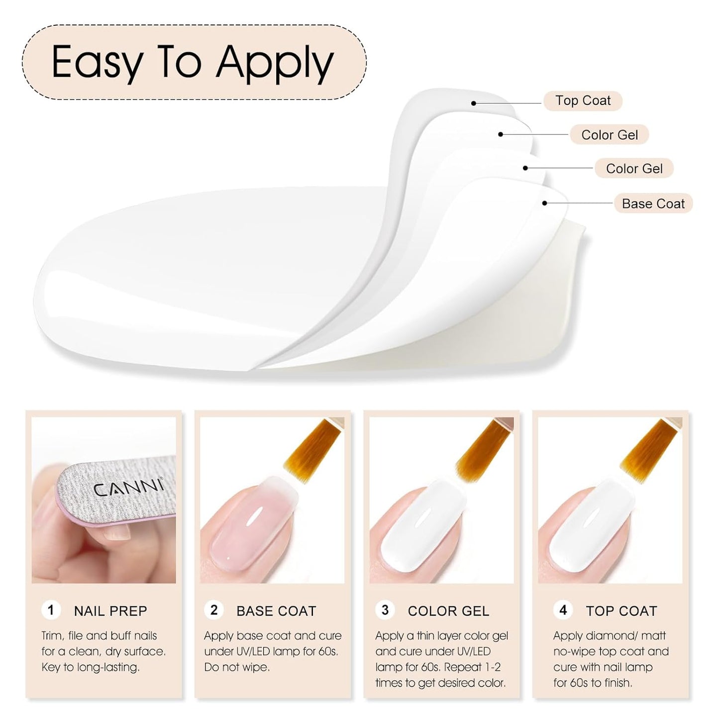 CANNI White Gel Polish – 1 Pc Pure White, High Gloss UV/LED Soak-Off Gel Nail Polish for French Manicure, DIY & Salon Quality for Grils & Women