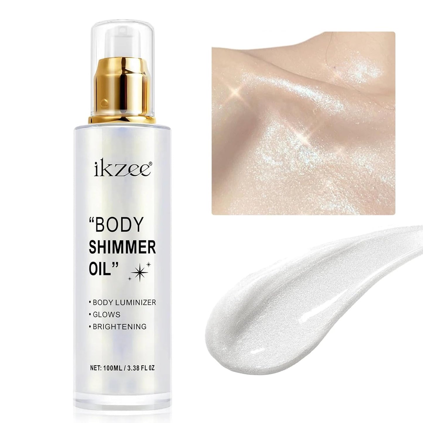 Body Glow Shimmer Oil 100ml, Moisturizing Long Lasting Face Brightener, Waterproof Liquid Illuminator, Highlighter for Summer Tanning (#01 Silver)