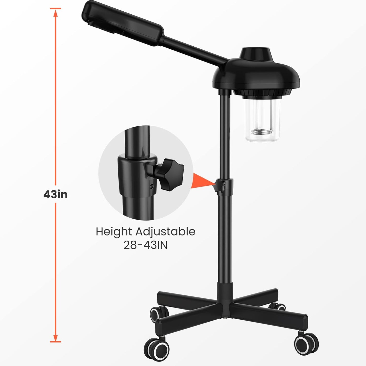 TASALON Steamer on Wheels for Professional Skin Rejuvenation, Facial Steamer Kit for Home, Spa, Clinic - Warm Mist, Ozone Face Humidifier - Pore Opener and Cleanser-Black