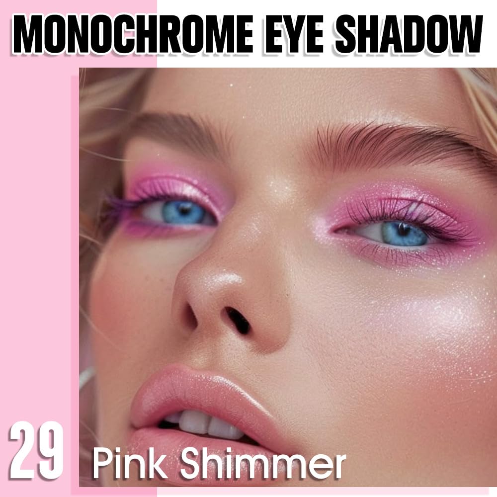 Pink Shimmer Eyeshadow Palette for Women, Single Monochrome Eye Shadow Makeup, Shiny Pressed Powder, Blendable Natural sombras para ojos, Holographic,Vegan,Travel -29