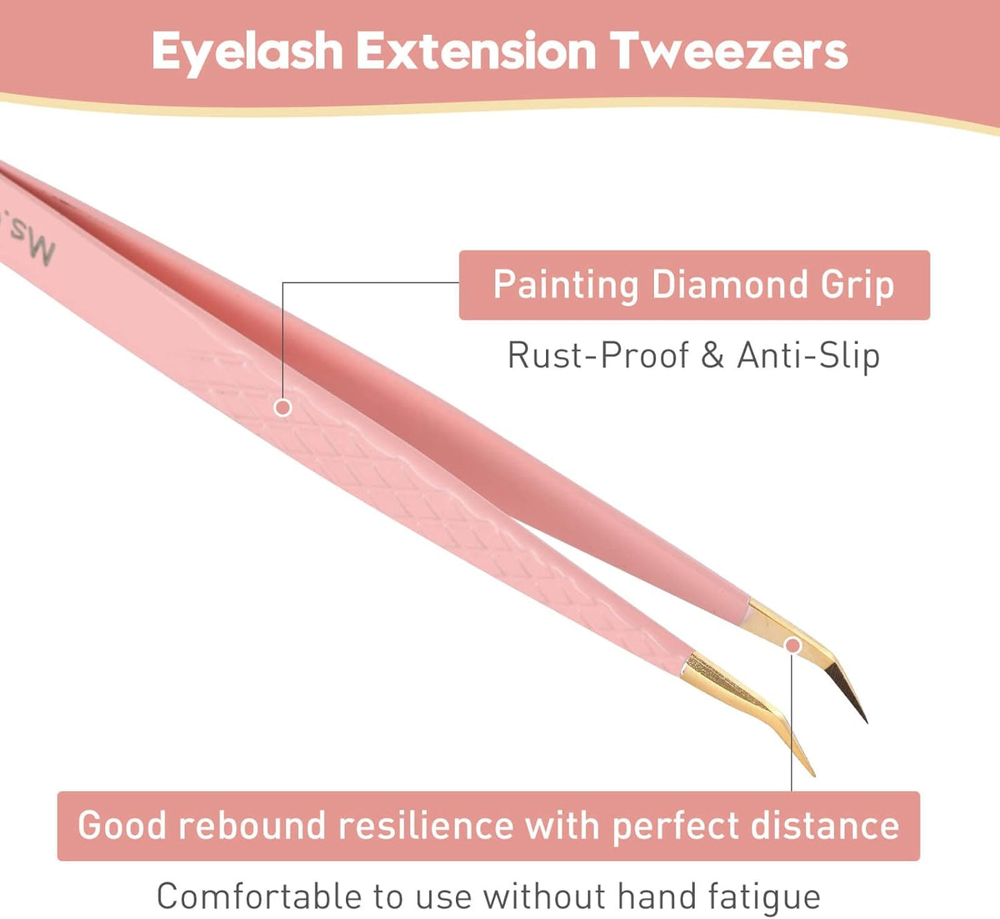 Ms.Queen Lash Tweezers for Eyelash Extensions, Professional Curved Tip Lashing Tweezers for Isolation and Individual Volume Lashes Extension