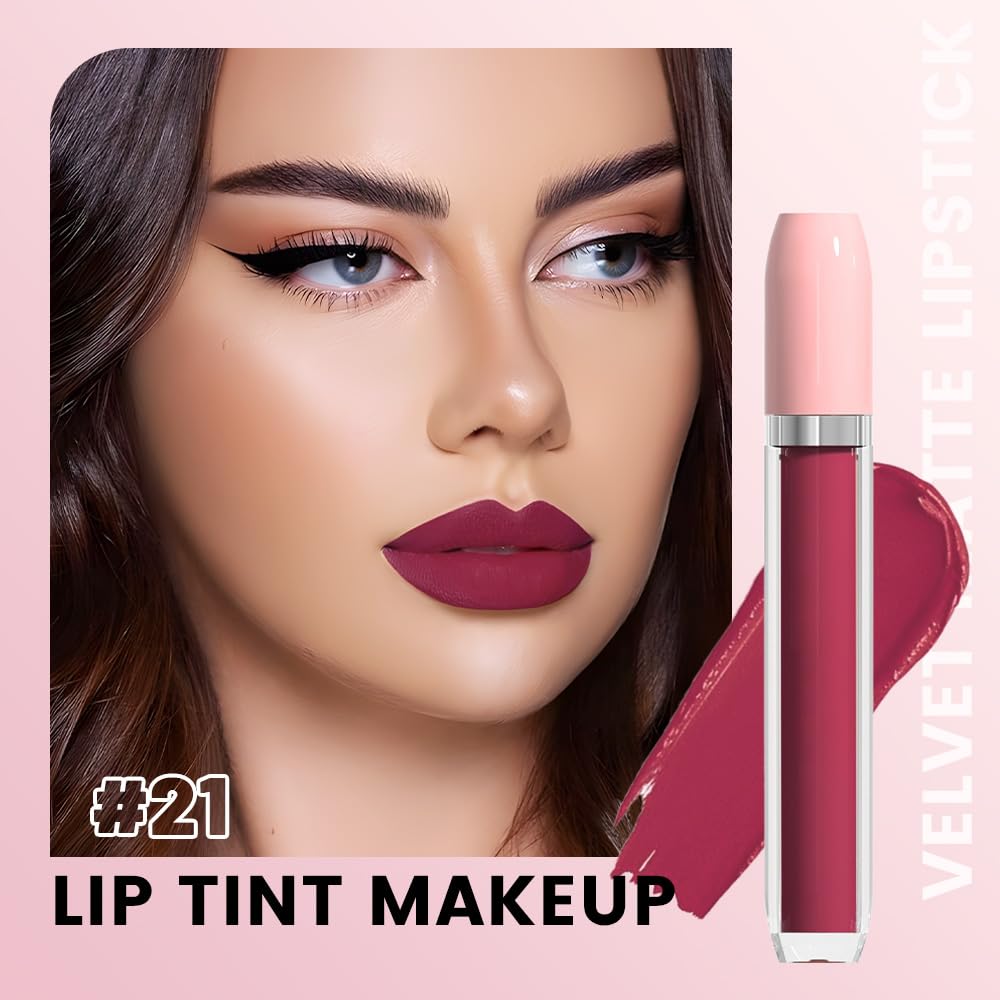 BINGBRUSH Super Matte Longwear No-Budge Stay On Smudge Proof Liquid Lipstick Long Lasting Makeup for Women,Highly Pigmented Color and Instant Shine, Cheeky