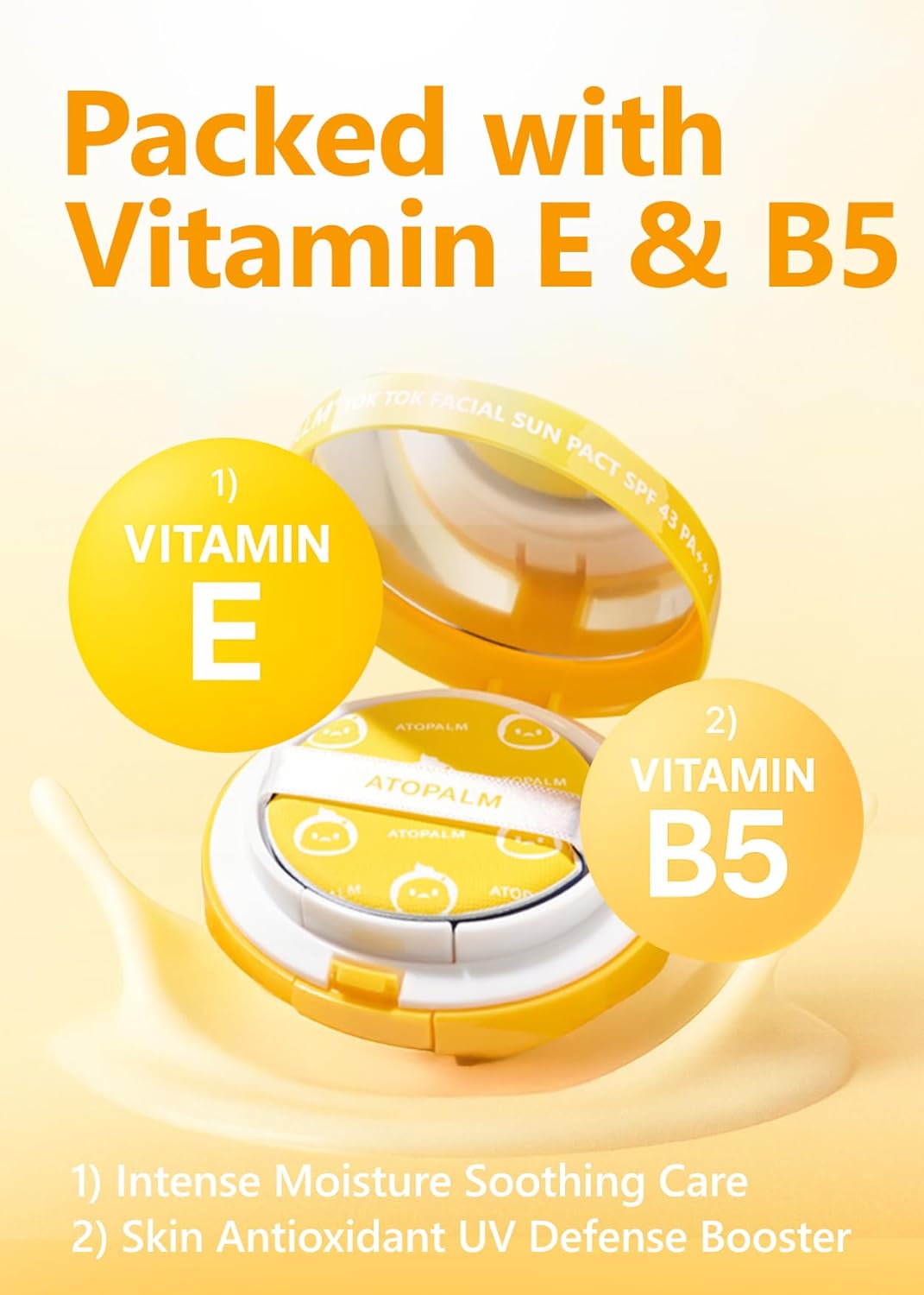 ATOPALM | Tok Tok Facial Sun Pact | Sun Cushion SPF43 PA+++ | Sunscreen Korean | For Dry and Sensitive Skin | Outdoor Sunscreen Compact | Moisturizing Spf Cushion Mineral Cream | Korean Skincare | 15g