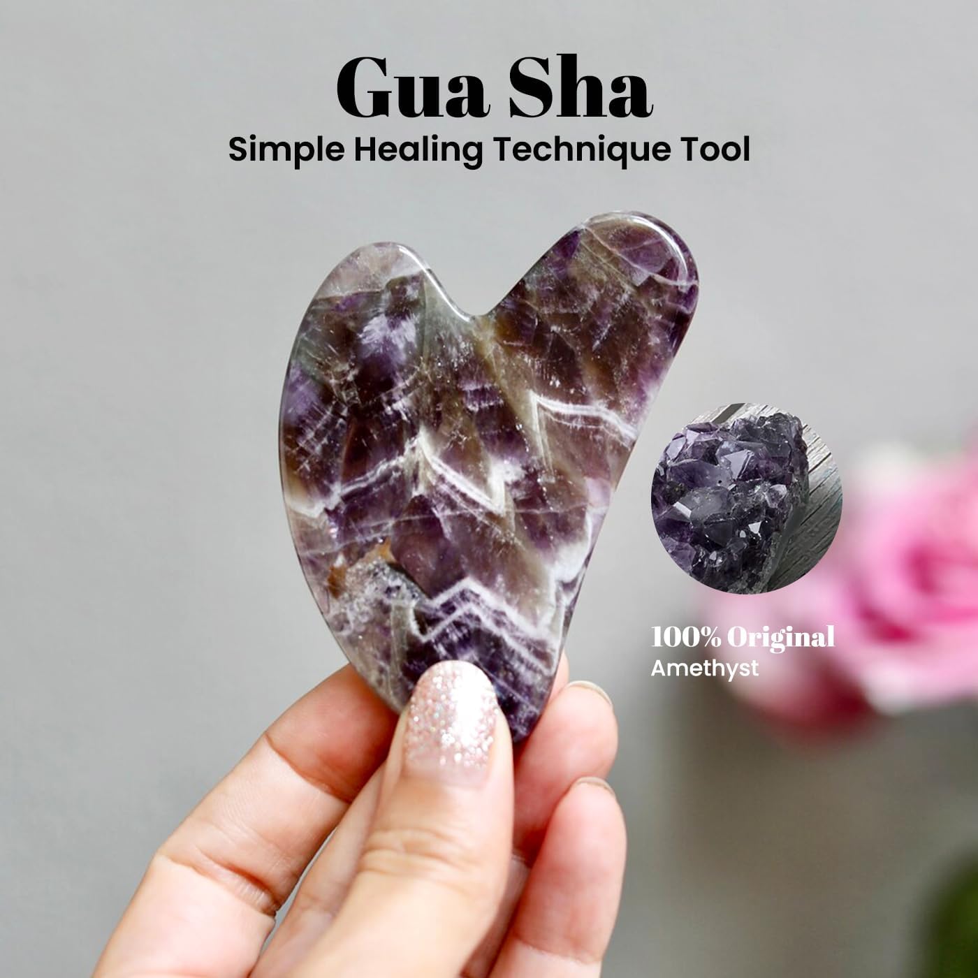 Gua Sha Facial Tools & Face Roller by ROSELYNBOUTIQUE Original Face Massager for Puffiness Wrinkless Skin Care Routine - Self Care Gift for Men Women (Amethyst)