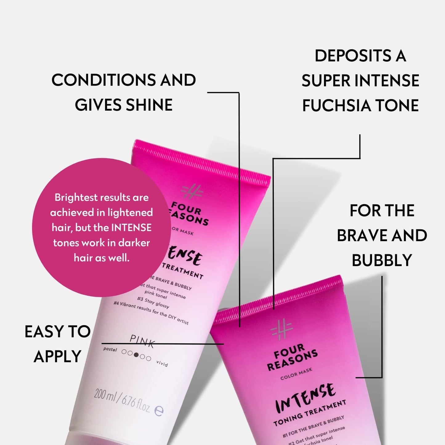 Four Reasons Color Mask INTENSE- Fuchsia – (27 Colors) Intensive Toning Treatment - Color Depositing Conditioner – Semi Permanent Hair Dye for Lightened and Colored Hair– 100% Vegan, 6.76 fl oz