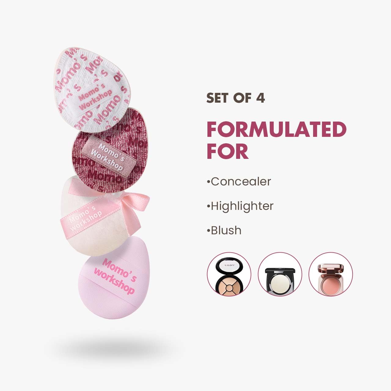 Mini Denim Makeup Sponge Set,Mini Makeup Blenders Sponge for Concealer/Blush/Highlighter, Perfect for Detail Work & Travel,4pcs Pink Mini Concealer Puffs with Travel Pouch