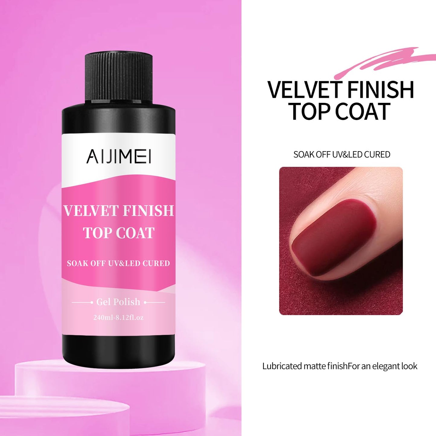 AIJIMEI Velvet Finish Top Coat 8 Fl.Oz Luxurious Matte Effect, Quick Dry, Easy Application, Suitable for All Nail Types, Professional Quality Gel Nail Polish for Home Use