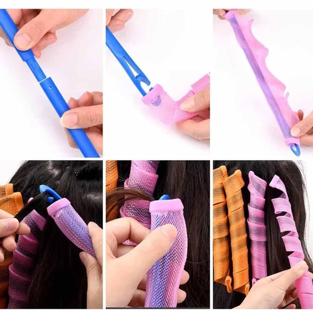 Heatless Hair Curling Set Magic No Heat Spiral Hair Curls Portable DIY Rollers Styling Kit Durable Beauty Makeup(30pcs*19.7in)