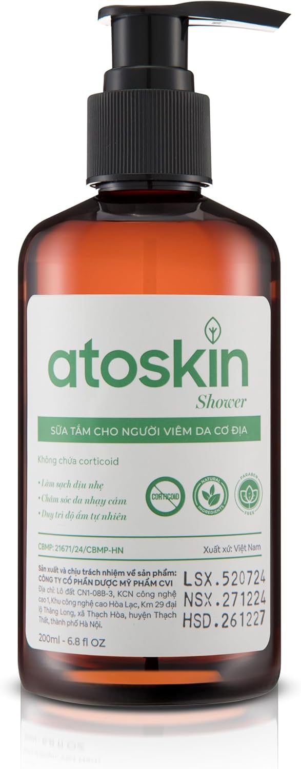 Atoskin Shower Gel for Eczema, Psoriasis, Dermatitis, and Anti-Itch Relief with RicoBio JA7 - for Atopic Dermatitis Patents (6.8 oz)
