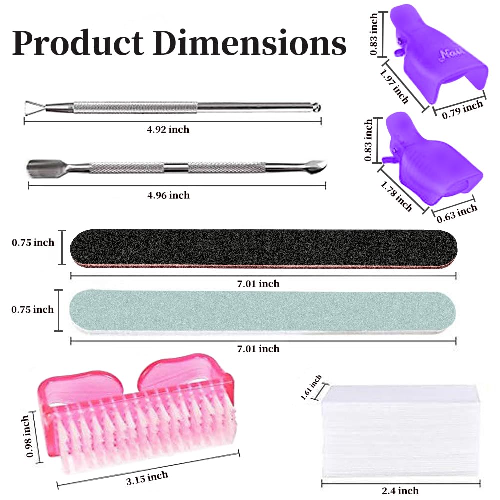 Gel Nail Polish Remover Kit, Keepzi 10Pcs Fingernail Clips, 540Pcscotton Wipes Pads, A Pump Bottle, Nail Cleanser Brush, 2Pcs Grit Nail Set and Stainless Steel Remover Scraper and Pusher - Purple