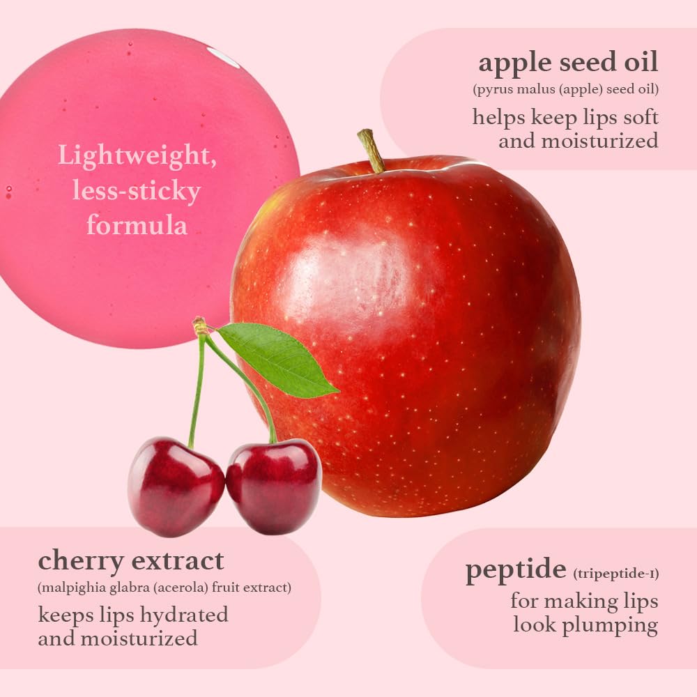 NOONI Korean Lip Oil - Applecherry | Long-Lasting, Moisturizing, Plumping, Revitalizing for Dry Lips, Waterproof, No Peel Off, Hydrating, Nourishing Crystal Clear, 0.12 FL Oz