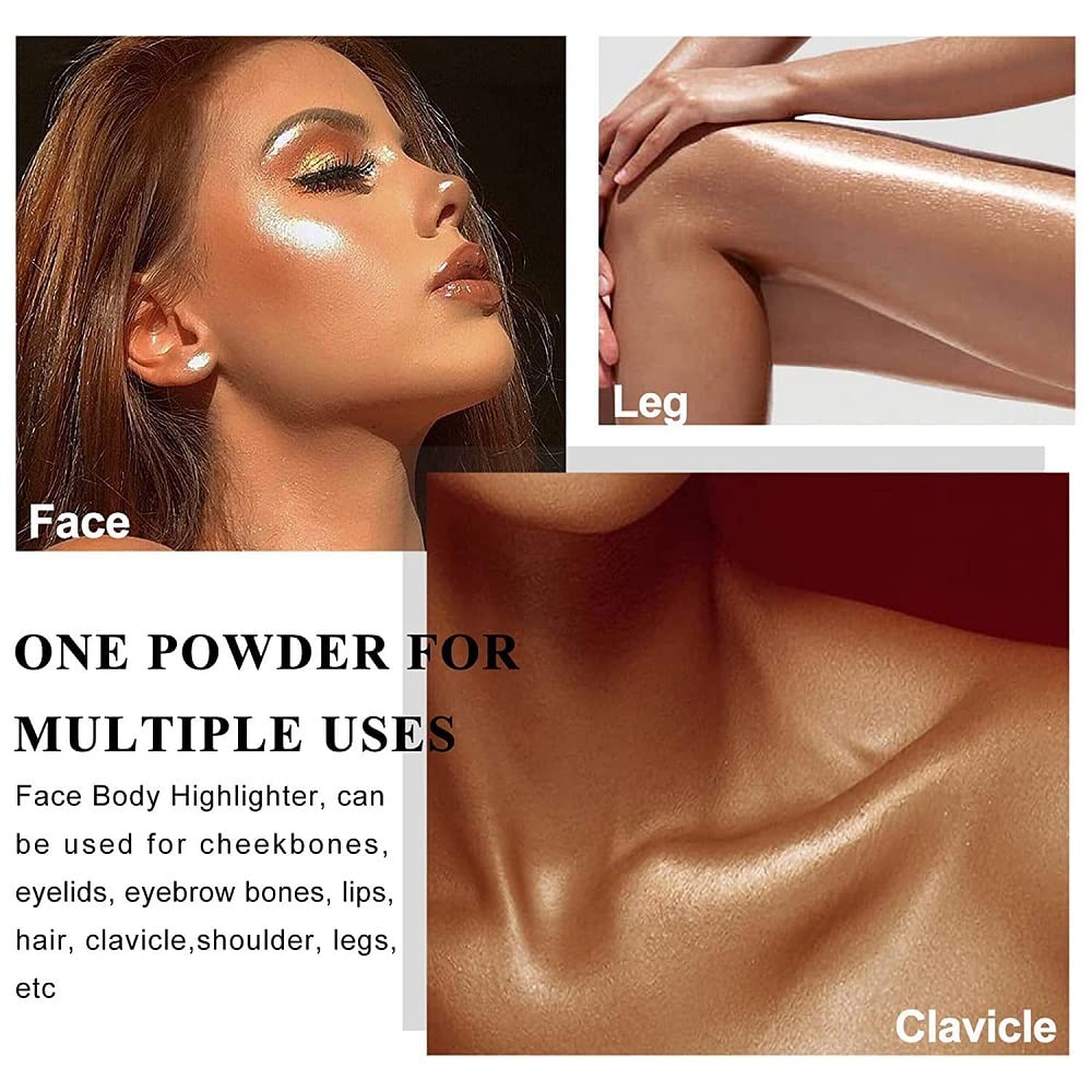 Glitter Powder Highlighter Makeup,Body Brightens the Natural Three-dimensional Face Powder Blusher .(03# Golden browm)