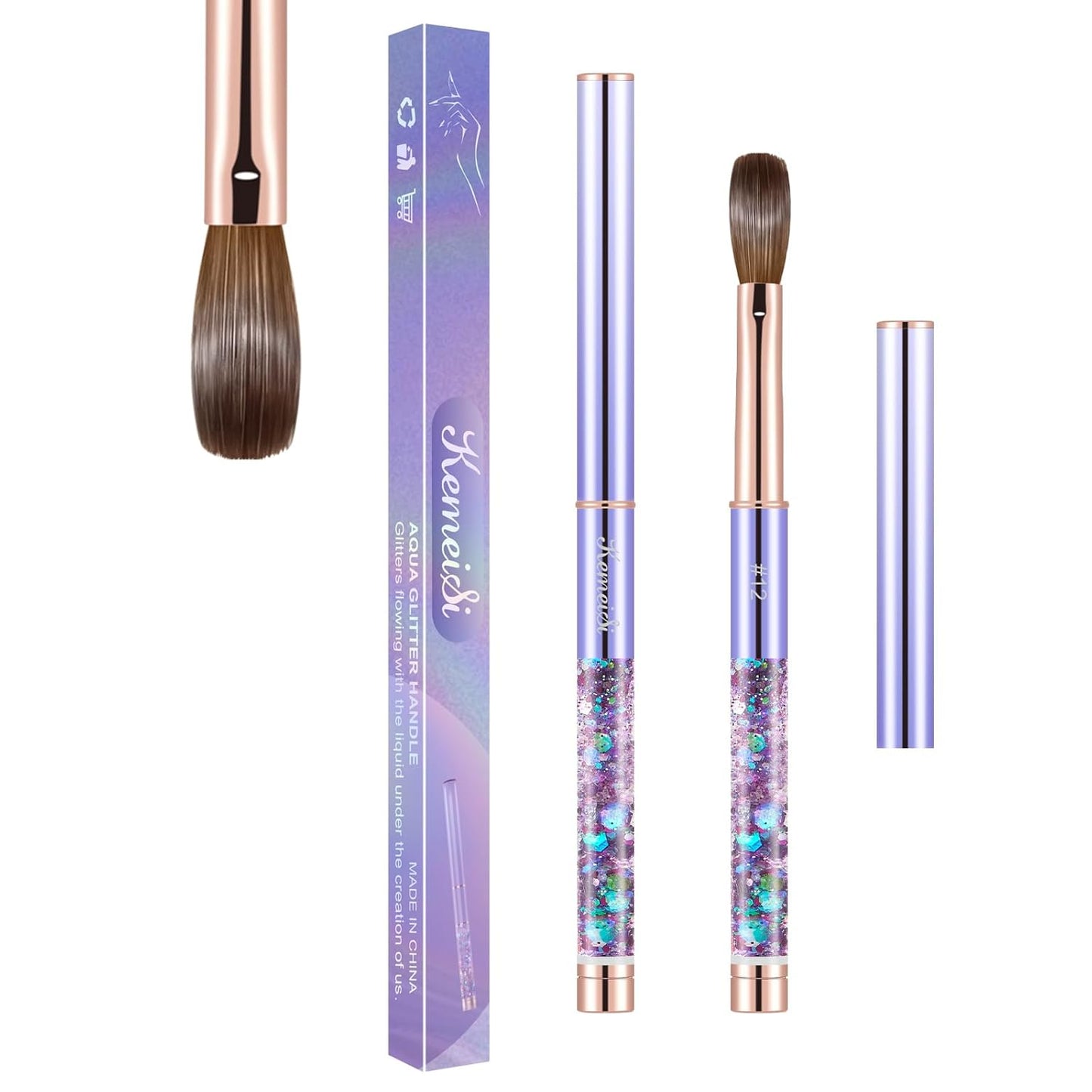 Acrylic Nail Brush Size #12, KEMEISI 100% Pure Kolinsky Nail Art Brushes Sturdy Handle Oval Shaped Acrylic Powder Nail Design Tools for Professional Manicure DIY Home Salon (Purple)