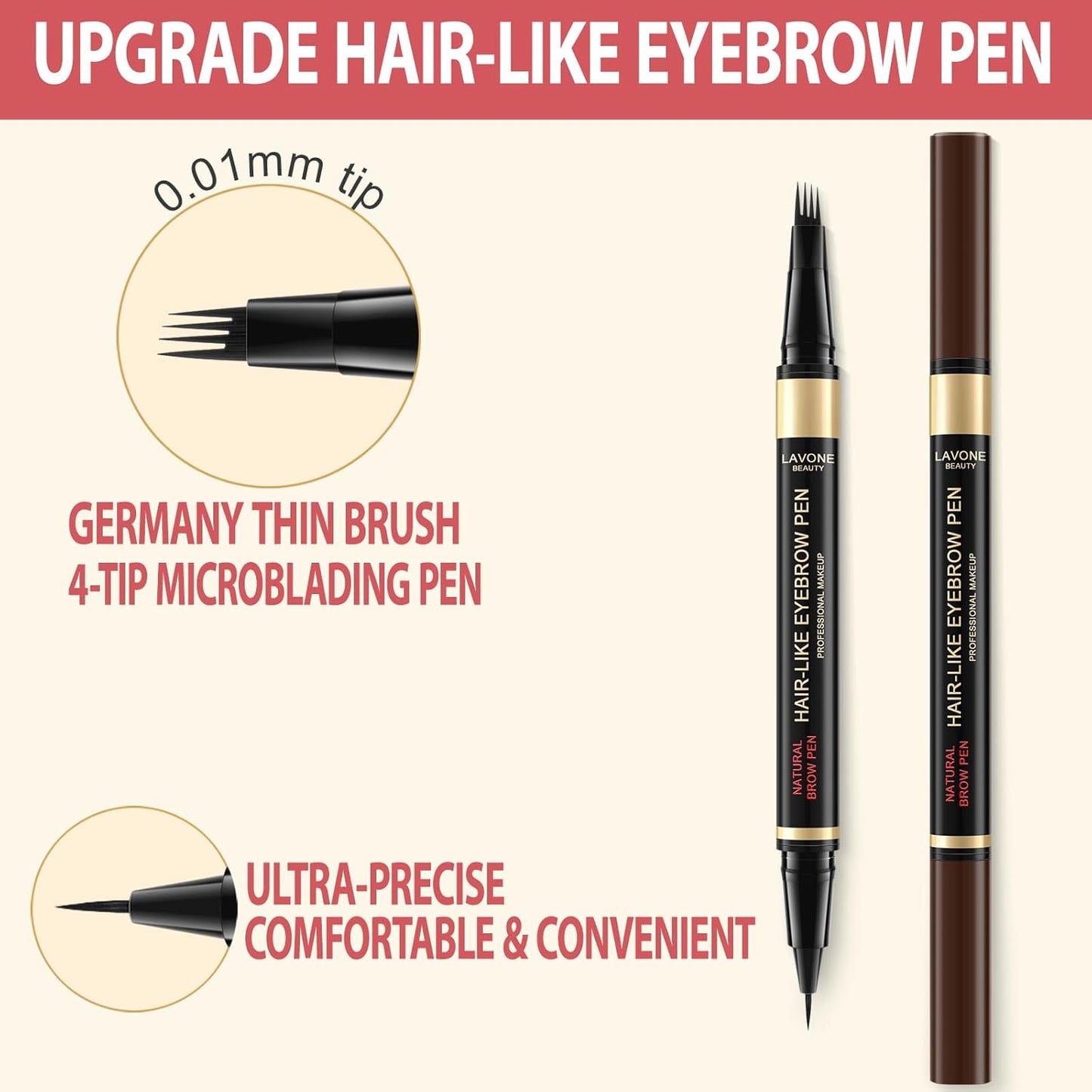 Eyebrow Pen Kit, with Microblading Eyebrow Pen, Eyebrow Gel, Eyeliner, Eyebrow Brush, Eyebrow Pencils for Women, Waterproof, Smudge Proof, Long Lasting Makeup Formula - Taupe