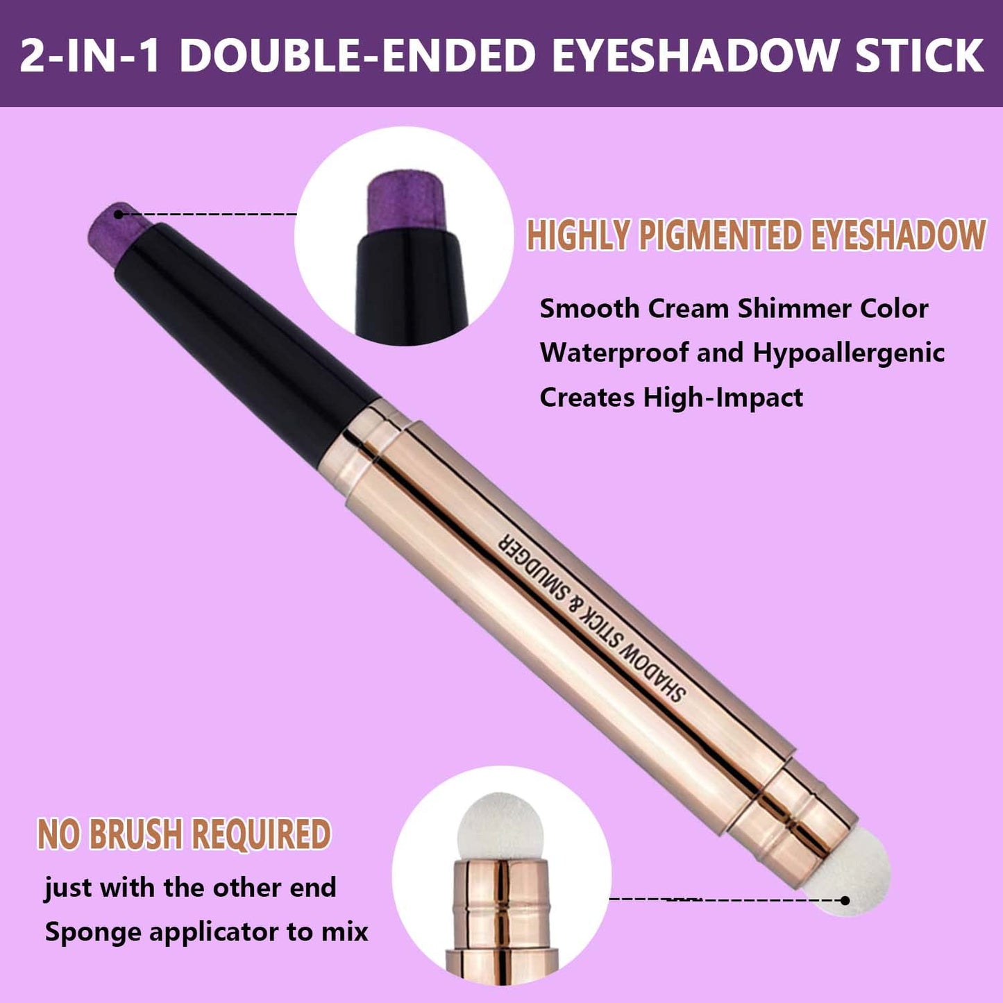 Purple Eyeshadow Stick for Eye Makeup, Cream Smooth Shimmer Glitter Eyeshadow Pencil, Hypoallergenic Waterproof Long Lasting Eye Shadow Highlighter Stick (Purple shimmer 08#)