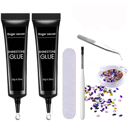 2PCS Rhinestone Glue Gel Kit- Superior Nail Art Glue Strong and Long-Lasting Bond for Nail Art Decorations, Charms, 3D Bling, Gems, Jewel Diamonds UV/LED Easy Apply with Nail Rhinestone Glue Kit