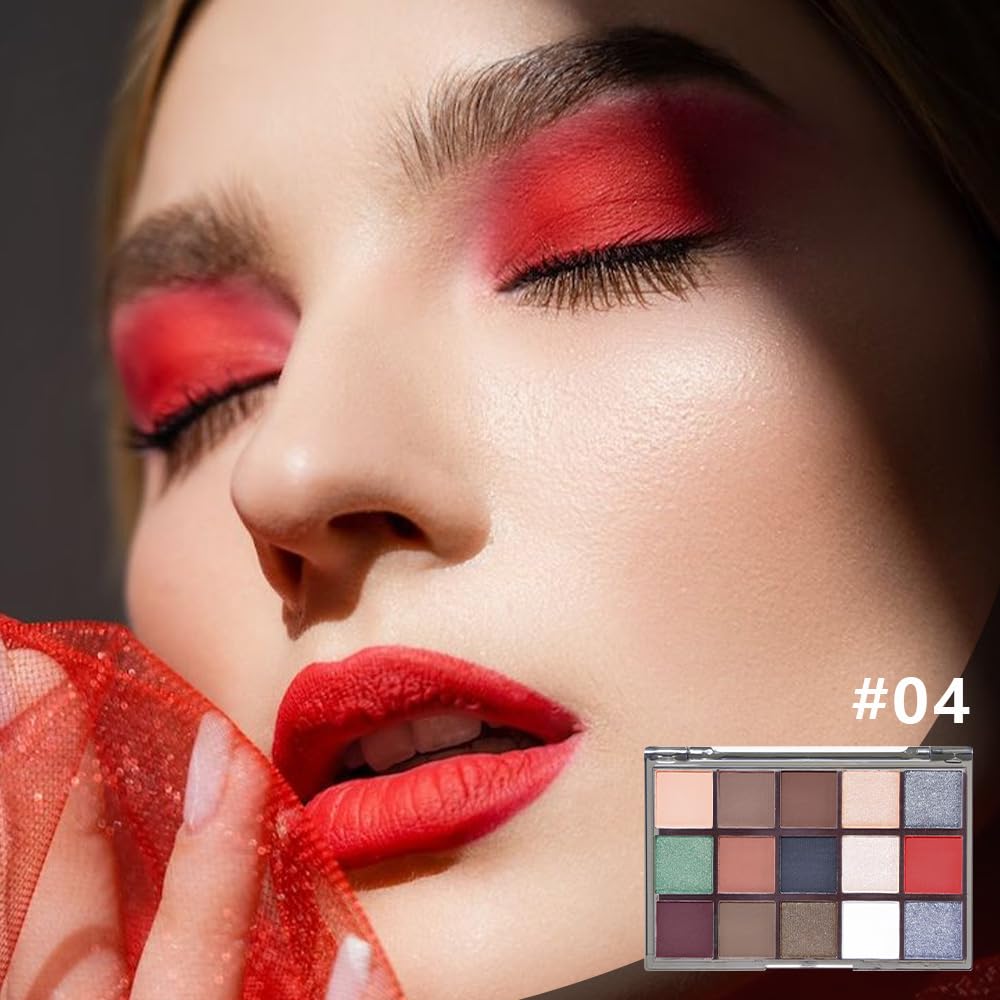 Smokey Red Eye Shadow Makeup Palette,15 Colors Gray Silver Brown Dark Shimmer Matte Makeup Pallet,Long Lasting Waterproof for Daily and Halloween,Vegan,Cruelty -free